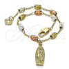 Oro Laminado Charm Bracelet, Gold Filled Style Guadalupe Design, Diamond Cutting Finish, Tricolor, 03.351.0157.08 (04 MM Thickness, 8 Inches Length)