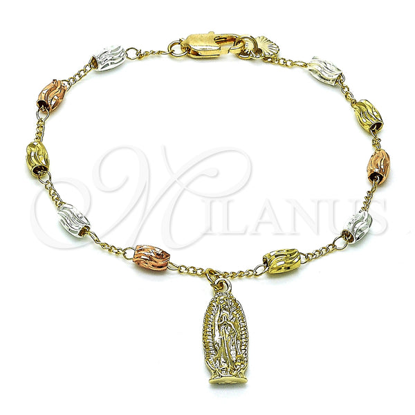 Gold Filled Bracelet — Charm Bracelet Guadalupe Design Diamond Cutting Tricolor 03. — main product view — SKU 147900 | Oro Laminado brazalete — Charm Bracelet Guadalupe diseño Diamond Cutting Tricolor 03. — SKU 147900