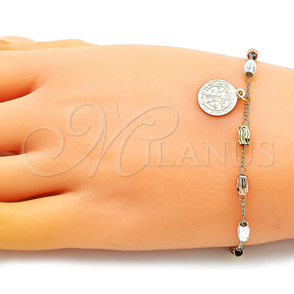 Gold Filled Bracelet — Charm Bracelet San Benito Design Diamond Cutting Tricolor — alternate product view — SKU 147901 | Oro Laminado brazalete — Charm Bracelet San Benito diseño Diamond Cutting Tricolor — SKU 147901