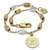 Oro Laminado Charm Bracelet, Gold Filled Style San Benito Design, Diamond Cutting Finish, Tricolor, 03.351.0158.08 (04 MM Thickness, 8 Inches Length)
