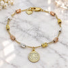 Oro Laminado Charm Bracelet, Gold Filled Style San Benito Design, Diamond Cutting Finish, Tricolor, 03.351.0158.08 (04 MM Thickness, 8 Inches Length)