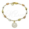 Oro Laminado Charm Bracelet, Gold Filled Style San Benito Design, Diamond Cutting Finish, Tricolor, 03.351.0158.08 (04 MM Thickness, 8 Inches Length)