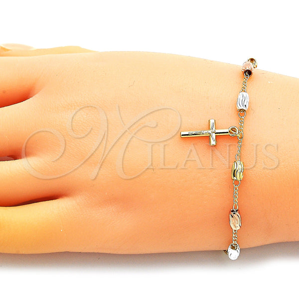 Gold Filled Bracelet — Charm Bracelet Crucifix Design Diamond Cutting Tricolor 03. — alternate product view — SKU 147902 | Oro Laminado brazalete — Charm Bracelet Crucifix diseño Diamond Cutting Tricolor 03. — SKU 147902