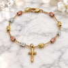 Oro Laminado Charm Bracelet, Gold Filled Style Crucifix Design, Diamond Cutting Finish, Tricolor, 03.351.0159.08 (04 MM Thickness, 8 Inches Length)