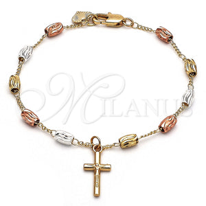 Gold Filled Bracelet — Charm Bracelet Crucifix Design Diamond Cutting Tricolor 03. — main product view — SKU 147902 | Oro Laminado brazalete — Charm Bracelet Crucifix diseño Diamond Cutting Tricolor 03. — SKU 147902