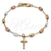 Oro Laminado Charm Bracelet, Gold Filled Style Crucifix Design, Diamond Cutting Finish, Tricolor, 03.351.0159.08 (04 MM Thickness, 8 Inches Length)