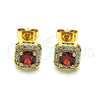 Oro Laminado Stud Earring, Gold Filled Style with Garnet Cubic Zirconia and White Micro Pave, Polished, Golden Finish, 02.344.0101.2
