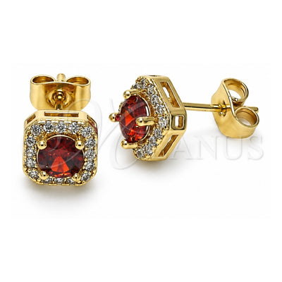 Oro Laminado Stud Earring, Gold Filled Style with Garnet Cubic Zirconia and White Micro Pave, Polished, Golden Finish, 02.344.0101.2