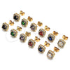 Oro Laminado Stud Earring, Gold Filled Style with Garnet Cubic Zirconia and White Micro Pave, Polished, Golden Finish, 02.344.0101.2