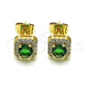 Oro Laminado Stud Earring, Gold Filled Style with Green Cubic Zirconia and White Micro Pave, Polished, Golden Finish, 02.344.0101.3