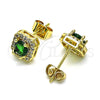 Oro Laminado Stud Earring, Gold Filled Style with Green Cubic Zirconia and White Micro Pave, Polished, Golden Finish, 02.344.0101.3