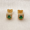 Oro Laminado Stud Earring, Gold Filled Style with Green Cubic Zirconia and White Micro Pave, Polished, Golden Finish, 02.344.0101.3
