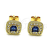 Oro Laminado Stud Earring, Gold Filled Style with Sapphire Blue Cubic Zirconia and White Micro Pave, Polished, Golden Finish, 02.344.0082.2