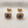 Oro Laminado Stud Earring, Gold Filled Style with Sapphire Blue Cubic Zirconia and White Micro Pave, Polished, Golden Finish, 02.344.0082.2