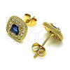 Oro Laminado Stud Earring, Gold Filled Style Cluster Design, with Sapphire Blue and White Cubic Zirconia, Polished, Golden Finish, 02.344.0082.2