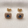 Oro Laminado Stud Earring, Gold Filled Style Cluster Design, with Sapphire Blue and White Cubic Zirconia, Polished, Golden Finish, 02.344.0082.2