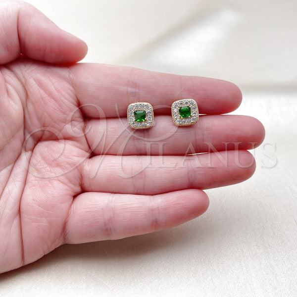 Gold Filled Ring — Stud Earring Cluster Design with Green Cubic Zirconia — alternate product view — SKU 147918 | Oro Laminado anillo — Stud Earring Cluster diseño with Green Cubic Zirconia — SKU 147918
