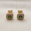 Oro Laminado Stud Earring, Gold Filled Style Cluster Design, with Green Cubic Zirconia and White Micro Pave, Polished, Golden Finish, 02.344.0082.4