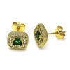 Oro Laminado Stud Earring, Gold Filled Style Cluster Design, with Green Cubic Zirconia and White Micro Pave, Polished, Golden Finish, 02.344.0082.4