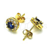 Oro Laminado Stud Earring, Gold Filled Style with Sapphire Blue and White Cubic Zirconia, Polished, Golden Finish, 02.344.0081.2