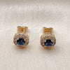 Oro Laminado Stud Earring, Gold Filled Style with Sapphire Blue and White Cubic Zirconia, Polished, Golden Finish, 02.344.0081.2