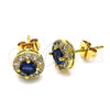 Oro Laminado Stud Earring, Gold Filled Style with Sapphire Blue and White Cubic Zirconia, Polished, Golden Finish, 02.344.0081.2
