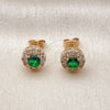 Oro Laminado Stud Earring, Gold Filled Style with Green and White Cubic Zirconia, Polished, Golden Finish, 02.344.0081.4
