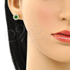Oro Laminado Stud Earring, Gold Filled Style Cluster Design, with Green and White Cubic Zirconia, Polished, Golden Finish, 02.344.0081.4