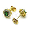 Oro Laminado Stud Earring, Gold Filled Style Cluster Design, with Green and White Cubic Zirconia, Polished, Golden Finish, 02.344.0081.4