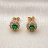 Oro Laminado Stud Earring, Gold Filled Style Cluster Design, with Green and White Cubic Zirconia, Polished, Golden Finish, 02.344.0081.4
