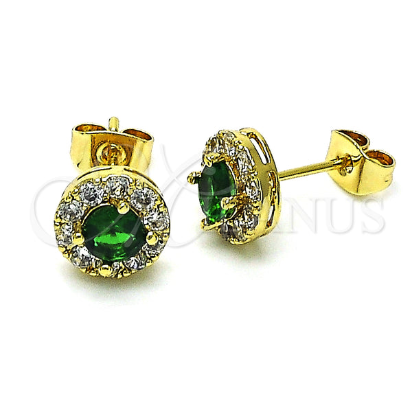 Oro Laminado Stud Earring, Gold Filled Style Cluster Design, with Green and White Cubic Zirconia, Polished, Golden Finish, 02.344.0081.4