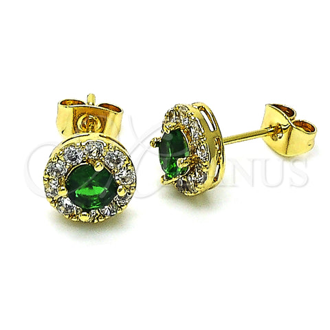 Oro Laminado Stud Earring, Gold Filled Style Cluster Design, with Green and White Cubic Zirconia, Polished, Golden Finish, 02.344.0081.4