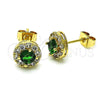 Oro Laminado Stud Earring, Gold Filled Style Cluster Design, with Green and White Cubic Zirconia, Polished, Golden Finish, 02.344.0081.4
