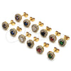 Oro Laminado Stud Earring, Gold Filled Style Cluster Design, with Green and White Cubic Zirconia, Polished, Golden Finish, 02.344.0081.4