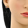 Oro Laminado Stud Earring, Gold Filled Style with Garnet and White Cubic Zirconia, Polished, Golden Finish, 02.344.0081.6
