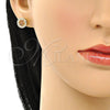 Oro Laminado Stud Earring, Gold Filled Style Flower Design, with Garnet and White Cubic Zirconia, Polished, Golden Finish, 02.344.0076.6