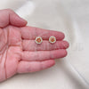 Oro Laminado Stud Earring, Gold Filled Style Flower Design, with Garnet and White Cubic Zirconia, Polished, Golden Finish, 02.344.0076.6