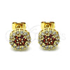 Oro Laminado Stud Earring, Gold Filled Style Flower Design, with Garnet and White Cubic Zirconia, Polished, Golden Finish, 02.344.0076.6