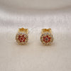 Oro Laminado Stud Earring, Gold Filled Style Flower Design, with Garnet and White Cubic Zirconia, Polished, Golden Finish, 02.344.0076.6