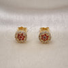 Oro Laminado Stud Earring, Gold Filled Style Flower Design, with Garnet and White Cubic Zirconia, Polished, Golden Finish, 02.344.0076.6