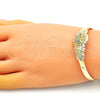 Oro Laminado Individual Bangle, Gold Filled Style Butterfly and Heart Design, with White Cubic Zirconia, Polished, Golden Finish, 07.253.0029 (05 MM Thickness, One size fits all)