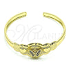 Oro Laminado Individual Bangle, Gold Filled Style Butterfly and Heart Design, with White Cubic Zirconia, Polished, Golden Finish, 07.253.0029 (05 MM Thickness, One size fits all)