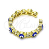 Oro Laminado Multi Stone Ring, Gold Filled Style Evil Eye Design, with White Cubic Zirconia, Blue Enamel Finish, Golden Finish, 01.253.0041 (One size fits all)
