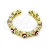 Oro Laminado Multi Stone Ring, Gold Filled Style Evil Eye Design, with White Cubic Zirconia, Red Enamel Finish, Golden Finish, 01.253.0041.1 (One size fits all)