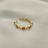 Oro Laminado Multi Stone Ring, Gold Filled Style Evil Eye Design, with White Cubic Zirconia, Red Enamel Finish, Golden Finish, 01.253.0041.1 (One size fits all)