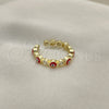 Oro Laminado Multi Stone Ring, Gold Filled Style Evil Eye Design, with White Cubic Zirconia, Red Enamel Finish, Golden Finish, 01.253.0041.1 (One size fits all)