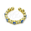 Oro Laminado Multi Stone Ring, Gold Filled Style Evil Eye Design, with White Cubic Zirconia, Azul claro Enamel Finish, Golden Finish, 01.253.0041.2 (One size fits all)