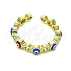 Oro Laminado Multi Stone Ring, Gold Filled Style Evil Eye Design, with White Cubic Zirconia, Multicolor Enamel Finish, Golden Finish, 01.253.0041.3 (One size fits all)