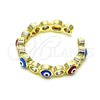 Oro Laminado Multi Stone Ring, Gold Filled Style Evil Eye Design, with White Cubic Zirconia, Multicolor Enamel Finish, Golden Finish, 01.253.0041.3 (One size fits all)