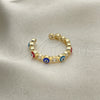 Oro Laminado Multi Stone Ring, Gold Filled Style Evil Eye Design, with White Cubic Zirconia, Multicolor Enamel Finish, Golden Finish, 01.253.0041.3 (One size fits all)